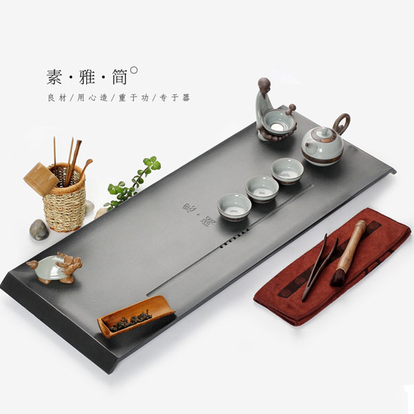 5Cgo 547855173941 整塊烏金石頭茶壺茶杯泡茶茶玩茶盤大碼茶台功夫茶具小號黑石材茶托盤家用簡約茶海60*25 HJT88200