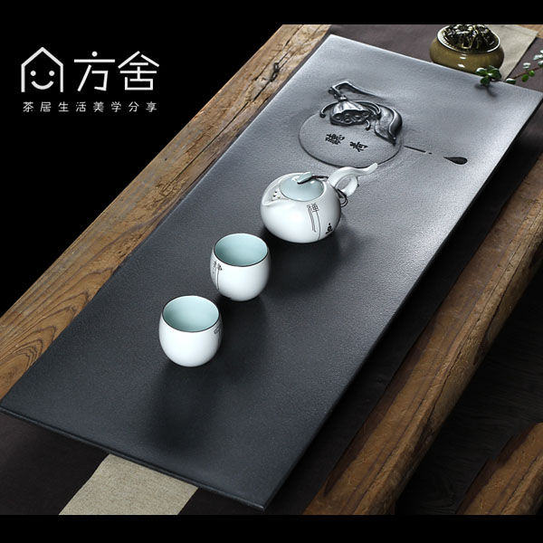 5Cgo 547753036786 方舍烏金石茶盤天然石頭茶海大號家用排水茶台手工雕刻簡約茶托盤60*25  HJT86500  