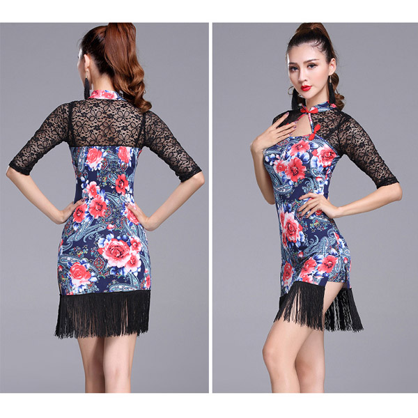 5Cgo 556013370810 專業拉丁舞裙服裝成人女性感蕾絲拉丁舞旗袍裙流蘇連衣裙 表演服    GSX90100