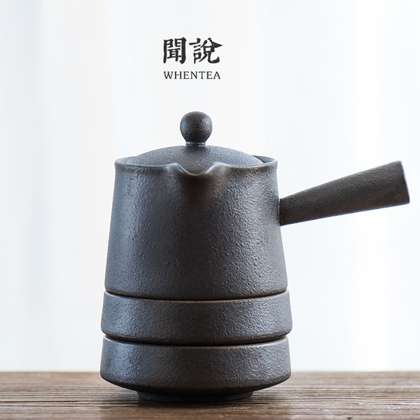 5Cgo 534158735607 日式快客杯茶壺茶杯泡茶茶海茶玩鐵鏽釉粗陶一人茶具一壺兩杯便捷功夫旅行-一壺二杯  HJT89000