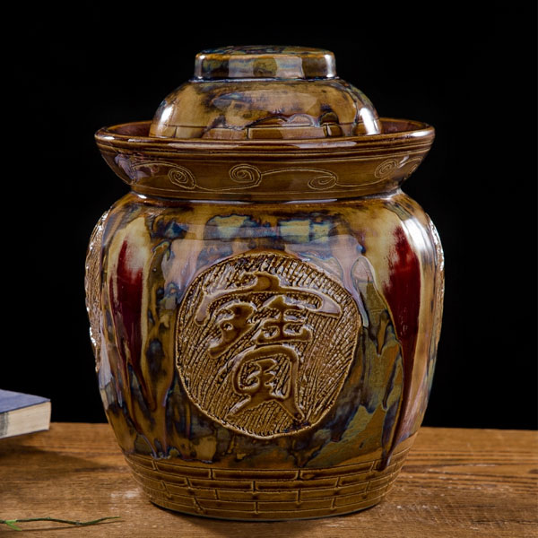 5Cgo 538410612100 景德鎮陶瓷廚房米缸20斤大米泡菜壇子雕刻腌菜缸陶瓷密封大罐米壇米倉腌菜壇  HJT84100