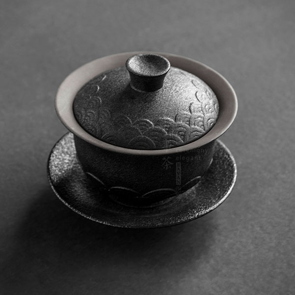 5Cgo 555358938152 浪花大號茶壺茶杯功夫茶三才蓋碗茶杯粗陶茶碗陶瓷泡茶碗功夫茶具黑陶禅意茶道碗 HJT86000