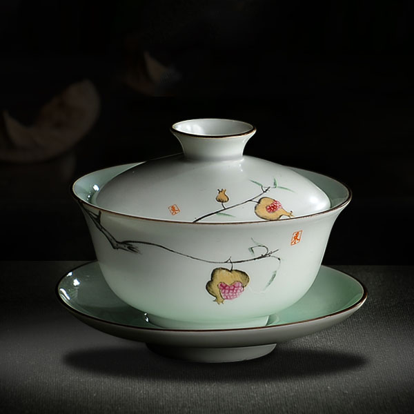 5Cgo 524305657102 青瓷單品茶壺茶杯泡茶個人蓋碗大號陶瓷茶具茶杯泡茶碗定窯粉彩脂白三才碗杯 HJT23000