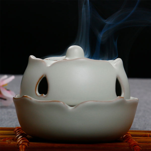 5Cgo 521734971423 陶瓷蓮花香爐茶壺茶杯泡茶茶海茶玩汝窯創意開片盤香香爐沈香檀香熏香爐佛具擺件 HJT82000
