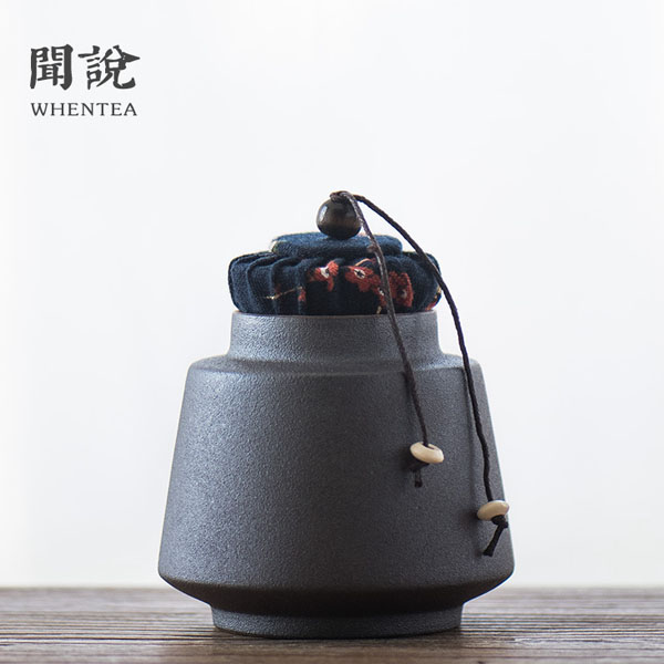 5Cgo 546074488866 日式鐵鏽釉茶葉罐茶壺茶杯泡茶茶海茶玩密封粗陶茶倉存儲存茶罐陶瓷藏藍花布款 HJT63000