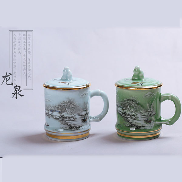 5Cgo 546521962382 龍泉青瓷陶瓷茶杯瓷器家用杯茶壺茶杯泡茶茶海茶玩茶具辦公杯帶蓋茶杯將軍杯水杯 HJT80200