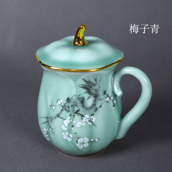 5Cgo 544901492286 紅鑫黃金彩繪景德鎮陶瓷辦公室帶蓋茶杯茶海茶壺茶杯泡茶青瓷茶具茶杯夫人情侶茶杯 HJT74200