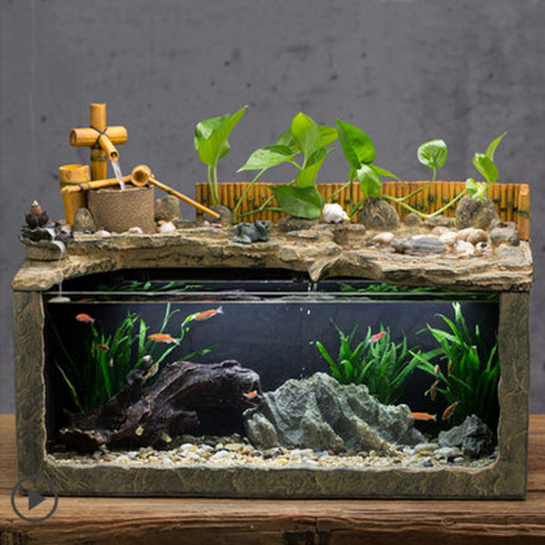 5Cgo 525466457292 魚水情深客廳水景觀擺飾流水噴泉魚缸工藝辦公室創意居家飾品倒流香爐微景觀造景茶室茶館吧台 CHX89500