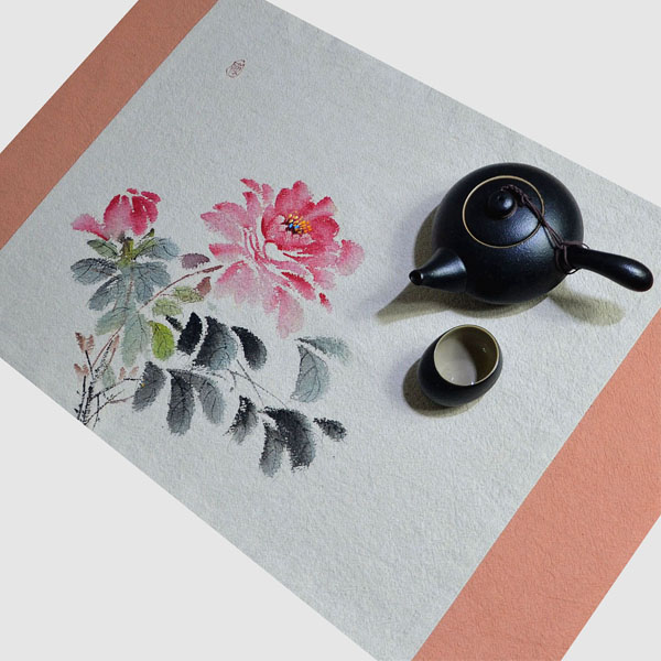 5Cgo 545210085049 可定制手繪茶席中式花鳥茶壺茶杯泡茶墊茶海乾泡茶簾苎麻禅意小號桌旗麻布茶墊桌布 HJT06000
