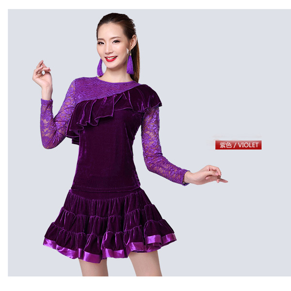 5Cgo 560644103840 秋冬新款廣場舞金絲絨演出服套裝中老年跳舞衣服長袖加絨練習裙   GSX81100