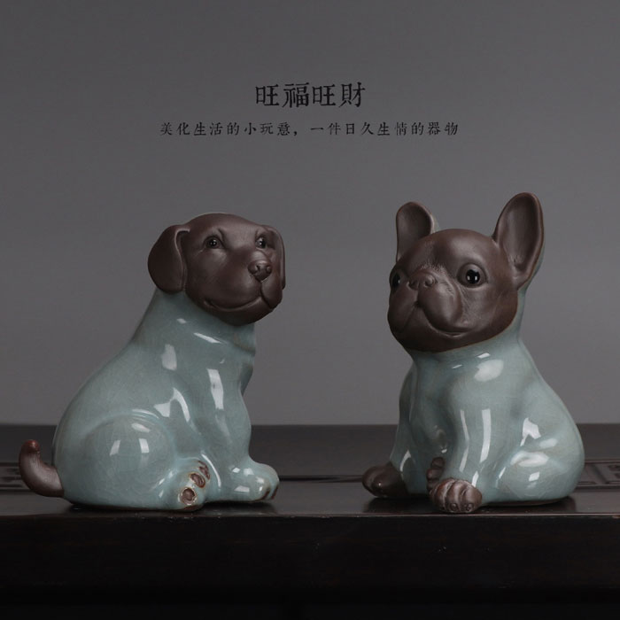 5Cgo 562440028567 哥窯小狗茶寵擺件精品創意茶臺茶蟲紫砂飾品狗年茶玩金蟾旺財可養招財陶瓷可另購茶具 QYM83000