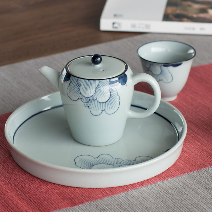 5Cgo 558590045043 手繪芙蓉亁泡套裝便攜辦公茶具青花陶瓷茶壺旅行茶具可加購功夫茶具 QYM82200