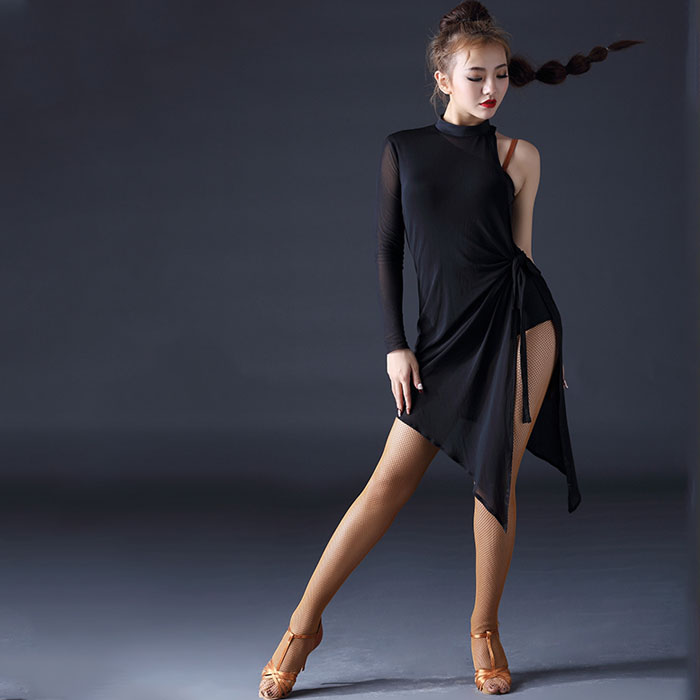 5Cgo 547755824087 皇朝舞蹈拉丁舞服裝女成人春夏演出服新款性感恰恰舞倫巴連衣裙單肩舞蹈練功服 HJT92200