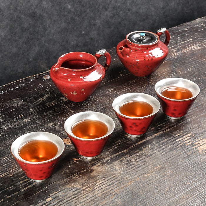 5Cgo 561644372852 窯變銀壺一壶四杯日式功夫茶具茶杯套装家用简约简易创意迷你 QYM893