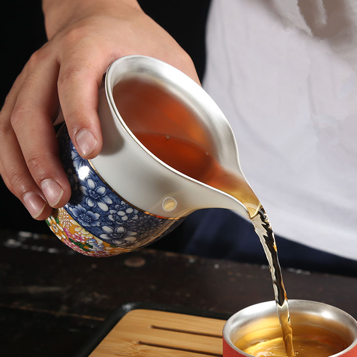 5Cgo 566410302976 999纯银功夫茶具鎏银公道杯陶瓷茶杯大号复古家用分茶器耐热茶海送禮 QYM89100
