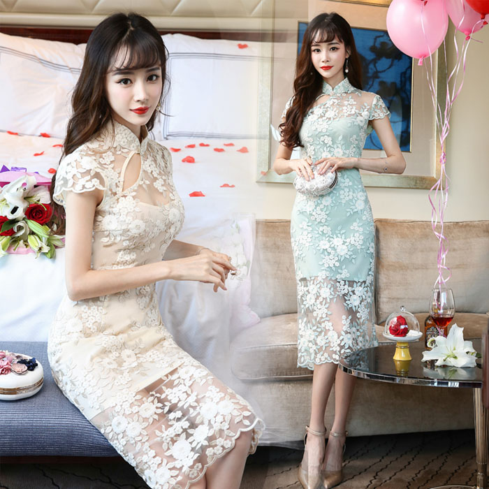 5Cgo 553001460692 夏季新款女裝連衣裙改良生活裝旗袍修身性感中長款蕾絲禮服群性感時尚日常伴娘裝 HJT49100