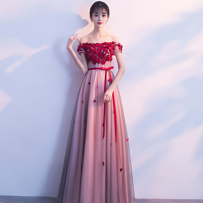 5Cgo 562872175436 新娘敬酒服2018新款春夏季一字肩長款顯瘦大碼結婚晚禮服裙女短袖長款禮服  HJT83200