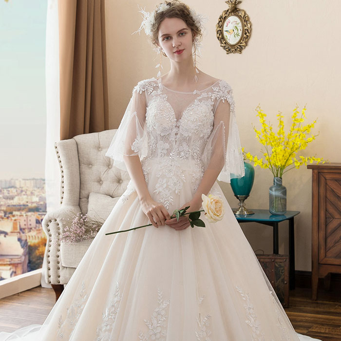 5Cgo 140105335569 verawang婚紗禮服2018新款新娘大碼胖mm拖尾顯瘦結婚訂婚拍婚紗照公主夢幻遮手臂 HJT92700