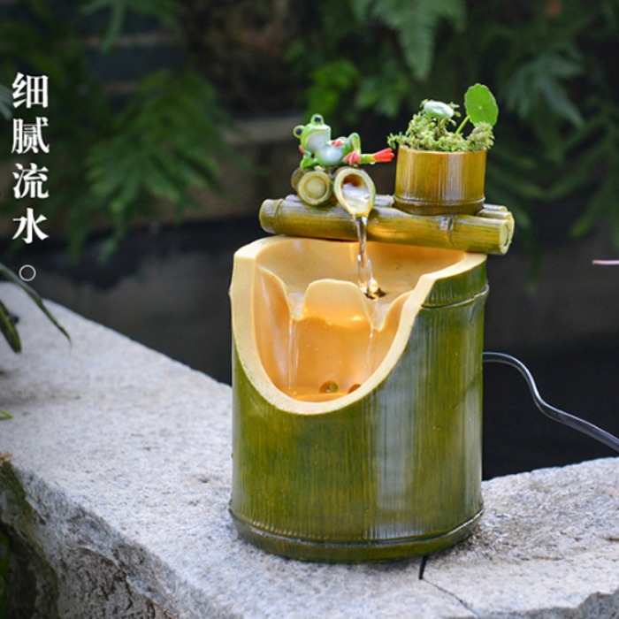 5Cgo 527801521162 樹脂流水噴泉擺飾客廳桌面竹子竹筒噴泉招財假山風水輪景創意裝飾品四君子竹節節高升竹報平安辦公桌加濕-小號 AGL99000