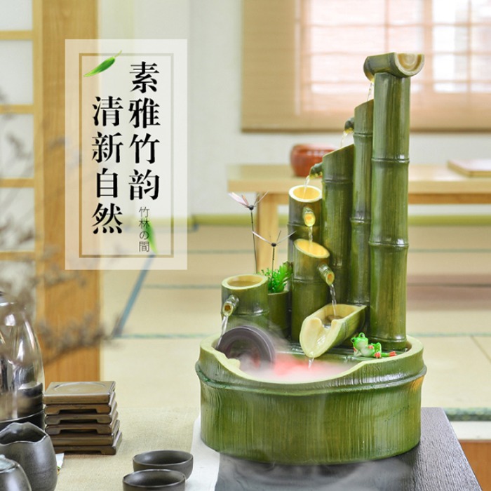 5Cgo 524478094392 樹脂流水噴泉擺飾客廳桌面竹子竹筒噴泉招材假山風水輪景創意裝飾品四君子竹節節高升竹報平安辦公桌加濕-小 AGL99100