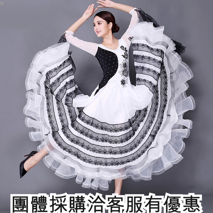 5Cgo 548401051707 訂做-春夏新款摩登舞比賽服國標舞連衣裙交誼舞表演服裝跳舞裙子舞衣禮服女黑白蕾絲  AGL99700