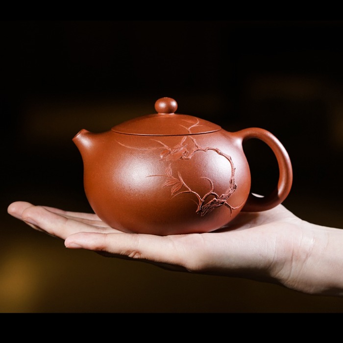 5Cgo 568840244052 紫砂壺手工西施壺宜興小茶壺名家壺原礦泡茶功夫茶具立體花鳥樹枝-泥繪 AGL83400