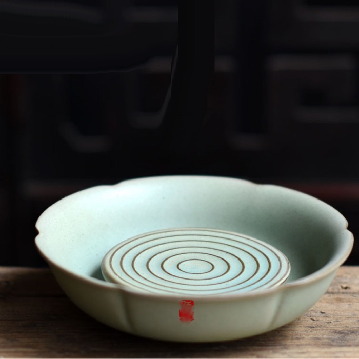 5Cgo 43603787095 陶迷粗陶壺承乾泡台圓形茶盤茶具茶洗蓄水陶瓷壺托家用簡約復古茶洗壺托直徑13CM AGL69000
