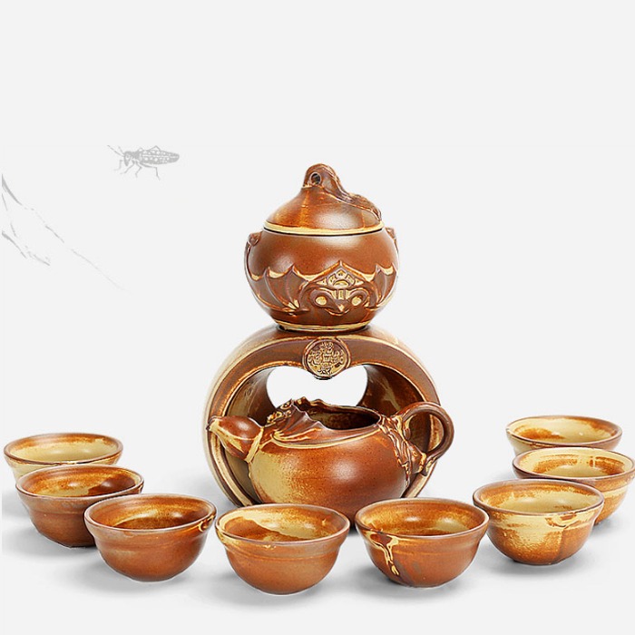 5Cgo 43665520164 紫砂土黃半全自動茶具套裝懶人整套功夫茶具沖茶器茶壺茶海品茗杯-福祿滿堂 AGL03100