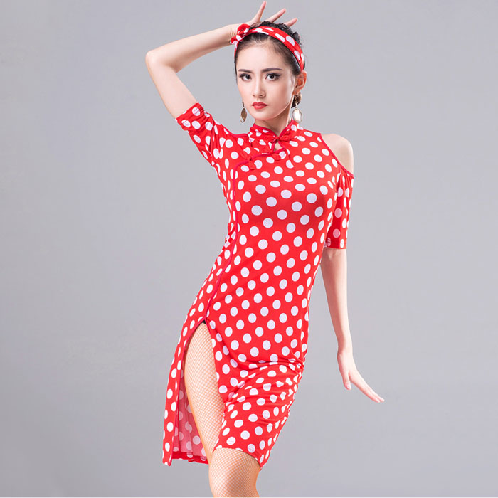 5Cgo 571154136362 拉丁連衣裙舞裙服裝女成人新款漏肩旗袍恰恰摩登演出舞拉丁舞衣服裝L180541練習服 HJT99100