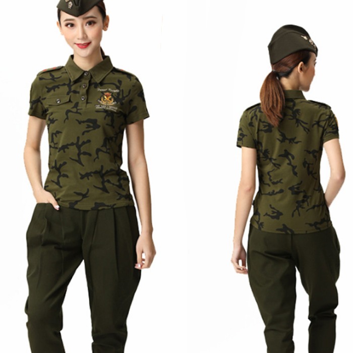 5Cgo 570891639463 森林野戰水兵舞短袖戶外服裝廣場舞上衣演出服迷彩綠軍綠T恤夏軍訓新款舞衣POLO男女 AGL96000
