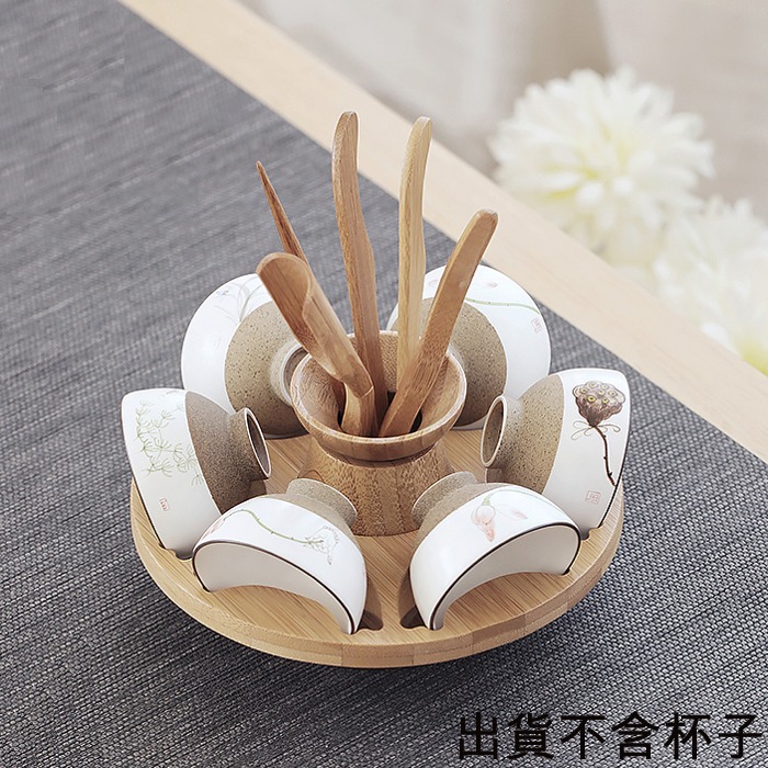 5Cgo 561020270464 竹制兩用茶道六君子杯架茶道配茶夾茶勺茶則茶筒套裝功夫泡茶茶盤必備 AGL55000