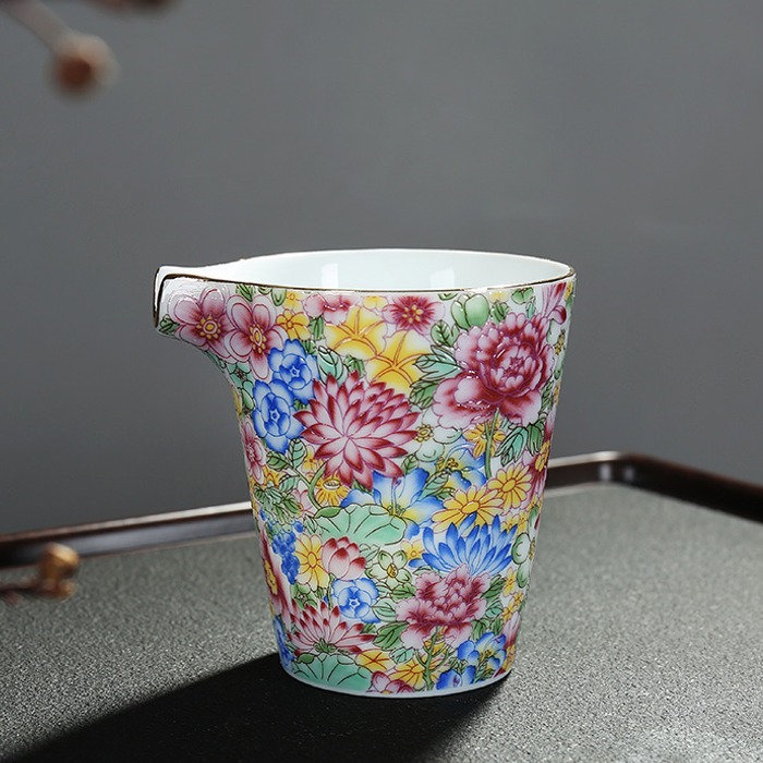 5Cgo 555667669575 百花扒花金邊景德鎮陶瓷青花瓷公道杯功夫茶具描金萬花法瑯彩泡茶海分茶杯 AGL52000