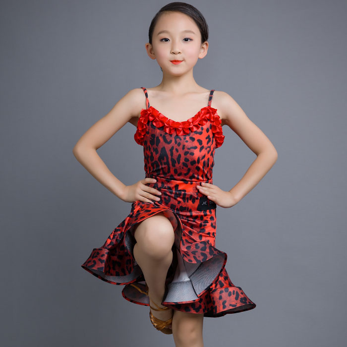 5Cgo 568829797277 瀚仁新款夏季兒童拉丁舞練功服連體上衣演出表演服演出服裝豹紋拉丁舞裙套裝練功服 HJT69000