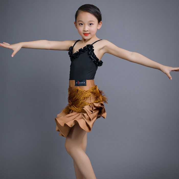 5Cgo 568727624784 新款夏季女童專業考級夏季高檔拉丁舞兒童練功服流蘇舞裙訓練表演比賽練習舞蹈服裝 HJT83100