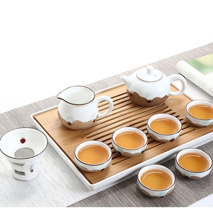 5Cgo 565164045442 日式茶具套裝簡約乾泡辦公蓋碗茶壺茶杯粗陶整套茶具陶瓷功夫公道杯茶漏品茗杯個人商務 AGL05100  