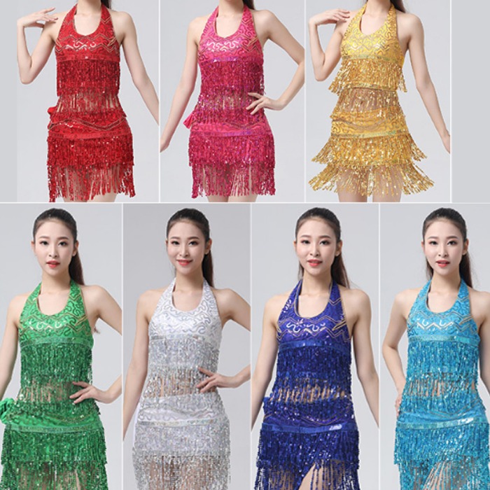 5Cgo 579379542141肚皮舞衣舞裙文胸腰巾表演服尾牙春酒成人印度舞練功服性感-流蘇吊穗-肚兜上衣+腰鏈 AGL58000