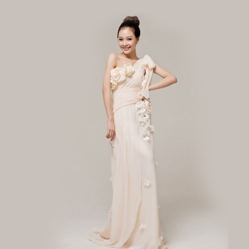 5Cgo  15552450295 晚禮服長款 婚紗禮服 結婚敬酒服 新娘伴娘單肩斜肩修身禮服 MIK97100