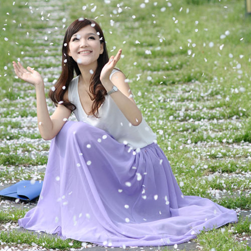 5Cgo 23458980141 新品春夏歐美風 拖地雪紡百褶超大擺複古長裙半身長裙女 MIK93000