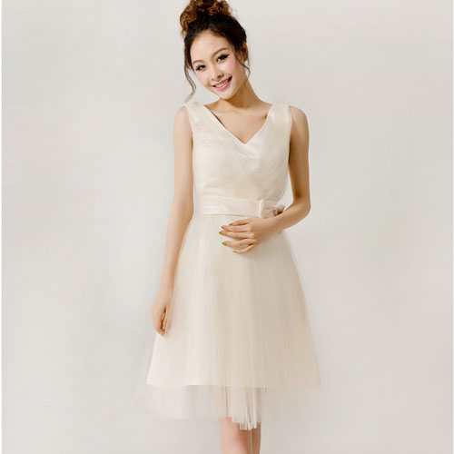 5Cgo 17600280019 深V小禮服 韓版新娘結婚婚紗 敬酒服晚禮服 短款吊帶修身伴娘禮服 MIK88000 