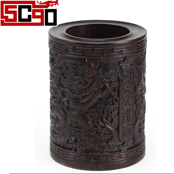 5Cgo 木雕工藝品 紅木擺件 黑梓木 五龍筆筒 龍年吉祥擺件P08100