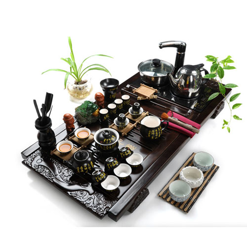 5Cgo 18840117564 高檔功夫茶具套裝特價 汝窯陶瓷茶盤實木 頂級大號電磁爐茶具（套裝三）SHM59800