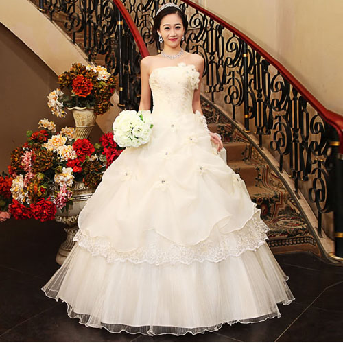 5Cgo 14786400932 婚紗禮服新款 韓版蕾絲公主齊地抹胸新娘婚紗大碼白色秋冬季 MIK86100