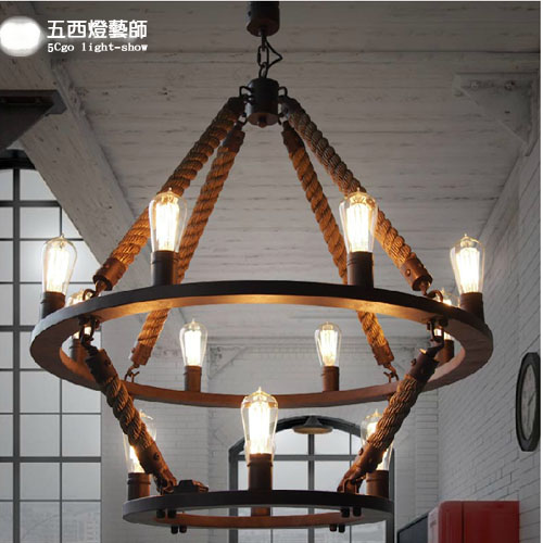 5Cgo 525240215460 RH Loft工業復古鄉村北歐美式餐廳麻繩12燈圓古堡吊燈   SHM08610
