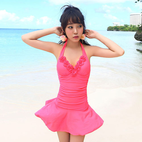 5Cgo 21920156785 女士連體裙式小胸聚攏鋼托溫泉游泳衣 顯瘦遮肚泳裝泳裝  CHX87000