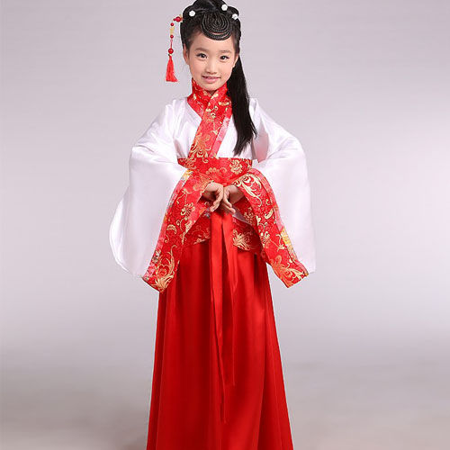 5Cgo 36764790443 兒童古裝演出服漢服女童曲裾大擺裙仙女古典舞蹈表演服裝 ZXJ68100