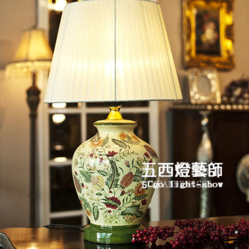 5Cgo 35254813596 陶瓷台燈景德鎮大號現代歐式田園臥室床頭客廳書房台燈 楓葉   SHM88100