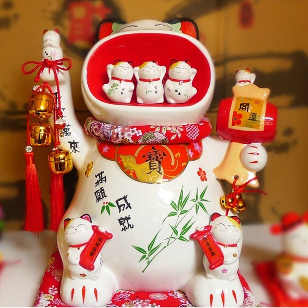 5Cgo 37961320319 招財貓 大口吃四方發財貓 存錢筒 陶瓷飾品鈴鐺 16寸 WOD86300