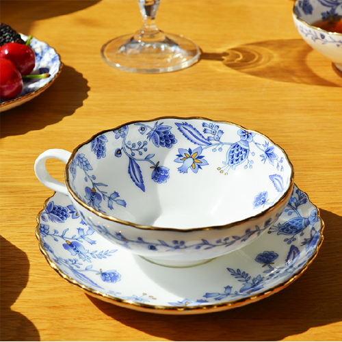 5cgo 37613382973 英國下午茶 茶具 骨瓷 杯碟 套裝 48%以上骨粉 24K金 安薇塔 青花  ZYH97