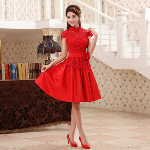 5Cgo 35713067732 新娘伴娘結婚敬酒婚紗晚禮服紅色小禮服婚禮晚裝長款短款演出服 ZXJ86100