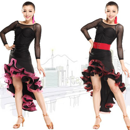 5Cgo 19038721602 探戈舞服網紗袖拉丁上衣+螺旋拉丁舞裙摩登舞裙廣場舞 ZXJ68100